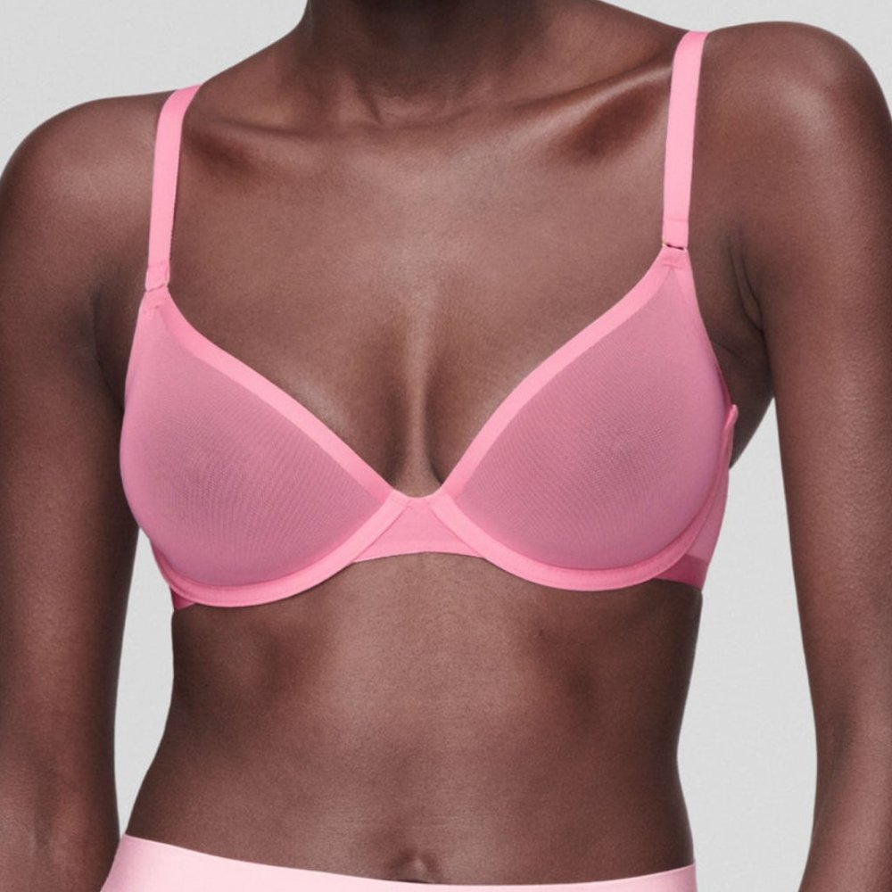 CUUP 34D Mesh Plunge Bra in Rose